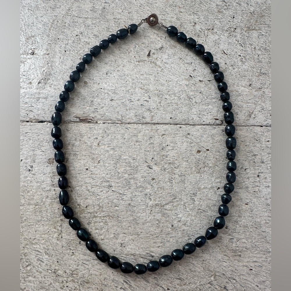 Vintage Genuine Black Pearl Baroque Single Strand Necklace